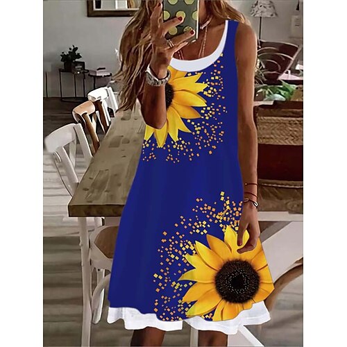 

Per donna Vestito casual Abito senza maniche Abito estivo Floreale Faretto multicolore falso in due pezzi Stampa Stondata Mini abito Di tendenza Streetwear Esterno Giornaliero Senza maniche Standard