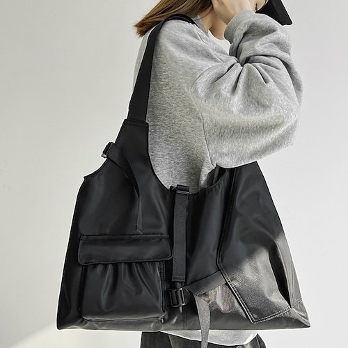 

Herre Dame Crossbody taske Canvas mulepose Nylon Handle ind Daglig Lynlås Stor kapacitet Letvægt Helfarve Sort