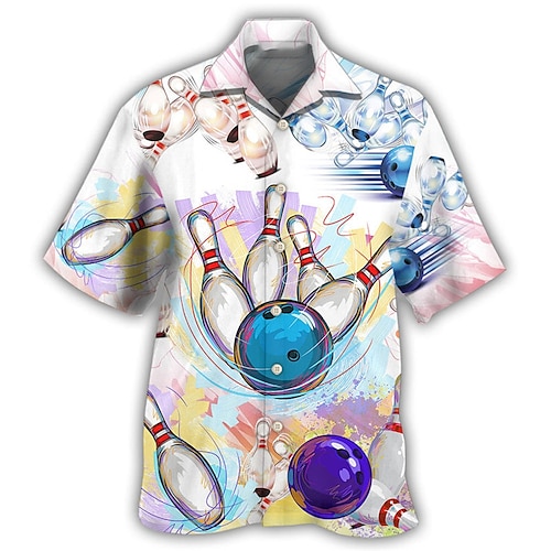 

Homens Camisa Social Camisa havaiana Estampas Abstratas Bola de boliche Aberto para a Lateral Branco Casual Feriado Manga Curta Botão para baixo Imprimir Roupa Tropical Moda Roupa de rua Havaiana