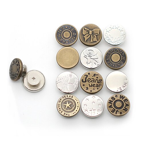 10pcs Retro Metal Buttons Detachable Snap Fastener Pants Pin For Je