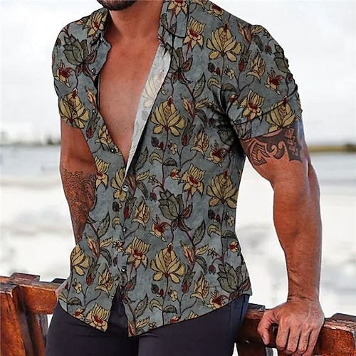 

Homme Chemise Floral Imprimés Photos Col rabattu Jaune Bleu Violet Gris du quotidien Vacances Manches courtes Bouton bas Imprimer Vêtement Tenue Tropique Mode Bohème Design