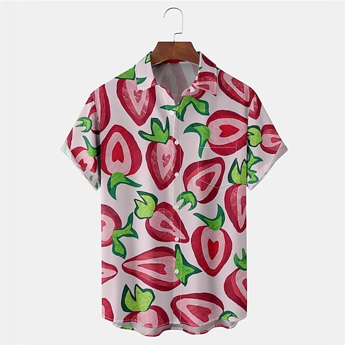 

Homens Camisa Social Camisa havaiana Fruta Estampas Abstratas Aberto para a Lateral Vermelho Ao ar livre Rua Manga Curta Botão para baixo Imprimir Roupa Tropical Moda Havaiana Designer