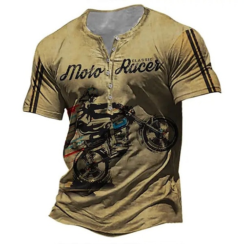 

Herre Henley-skjorte T-Shirts Grafisk Motorcykel Henley Tøj 3D-udskrivning udendørs Afslappet Kortærmet Knap ned Trykt mønster Mode Designer Bekvem