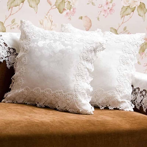 

White Rose Lace Jacquard Satin Pillow Cover Wedding Gift Square European Modern Sofa Cushion