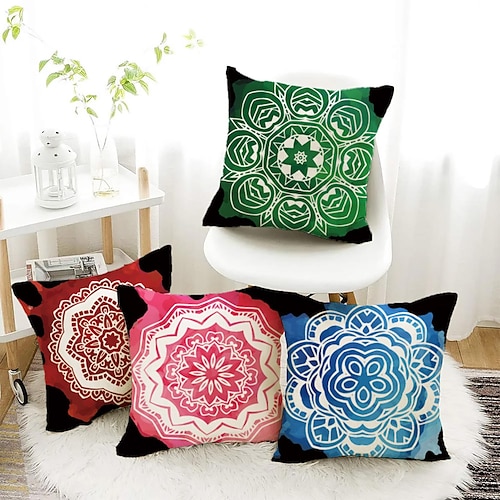 

Double Side Cushion Cover 4PC Soft Decorative Square Throw Pillow Cover Cushion Case Pillowcase for Bedroom Livingroom Superior Quality Machine Washable Indoor Cushion for Sofa Couch Bed Chair