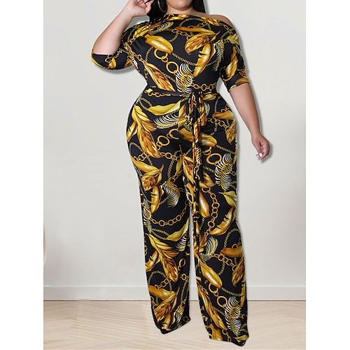 

Damen Jumpsuit Hohe Taillenlinie Bedruckt Bedruckt Rundhalsausschnitt Strassenmode Casual Strasse Festtage Regular Fit Halbe Ärmel Gelb Blau XL XXL 3XL 4XL Frühling