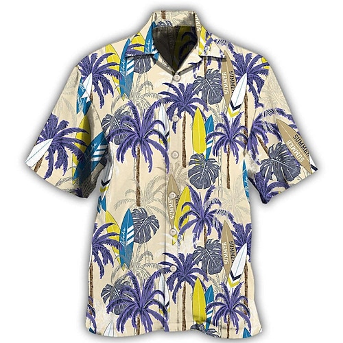 

Homens Camisa Social Camisa havaiana Coqueiro Estampas Abstratas colar cubano Amarelo Casual Feriado Manga Curta Botão para baixo Imprimir Roupa Tropical Moda Roupa de rua Havaiana