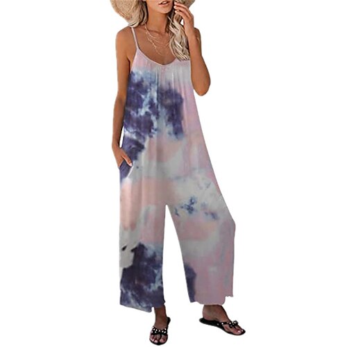 

Mulheres Macacão Bolsos Tintura Tie Dye Decote V Roupa de rua Diário Para Noite Normal Com Alça Rosa Rosa empoeirada Azul Marinha S M L Primavera