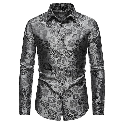 

Men's Shirt Rose Graphic Prints Turndown Gray Outdoor Street Long Sleeve Button-Down Print Clothing Apparel Sports Fashion Streetwear Designer