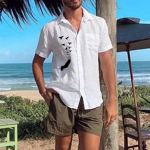 

Per uomo camicia di lino Camicia estiva Camicia da spiaggia Bianco Blu Marrone Manica corta Animali Collo ripiegabile Estate Informale Giornaliero Abbigliamento Stampa