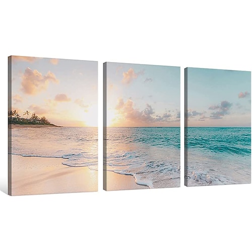 

3 pièces plage coucher de soleil toile mur art imprime océan vagues nature photos peintures pour salon chambre décorations pour la maison décoration murale prêt à accrocher 12 x 18 x 3 panneaux