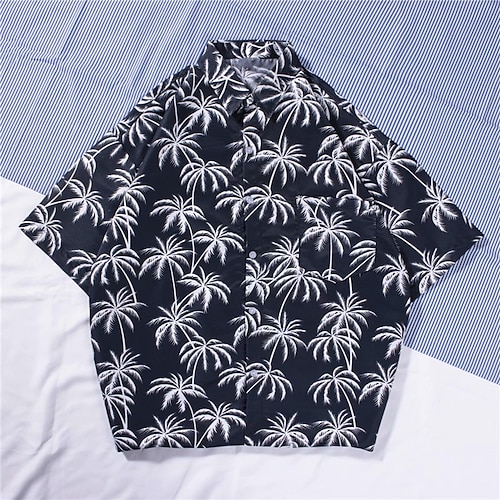 

Homens Camisa Social Camisa havaiana Coqueiro Estampas Abstratas Folhas Aberto para a Lateral Preto Azul Marinha Azul Verde Rua Casual Manga Curta Botão para baixo Imprimir Roupa Tropical Esportes