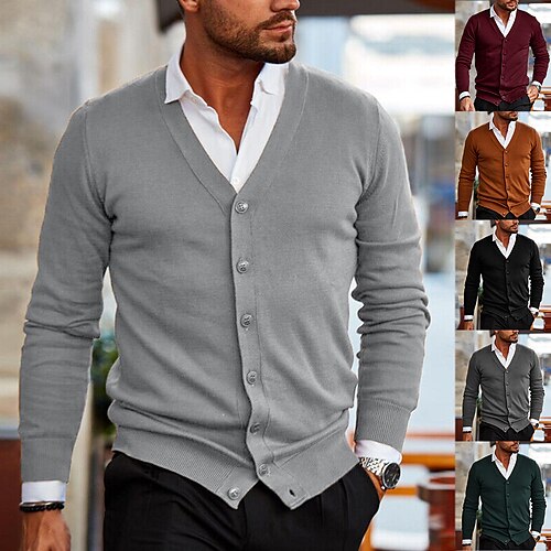 

Homens Suéter Sueter Cardigan Estriado Tricotar Cropped Tricotado Côr Sólida Decote V Básico à moda Ao ar livre Diário Roupa Inverno Outono Verde Preto S M L