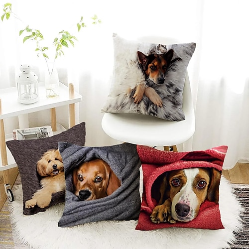 

Funda de almohada de doble cara, 4 piezas, manta para perro, funda de cojín cuadrada decorativa suave, funda de almohada para dormitorio, sala de estar, sofá, silla