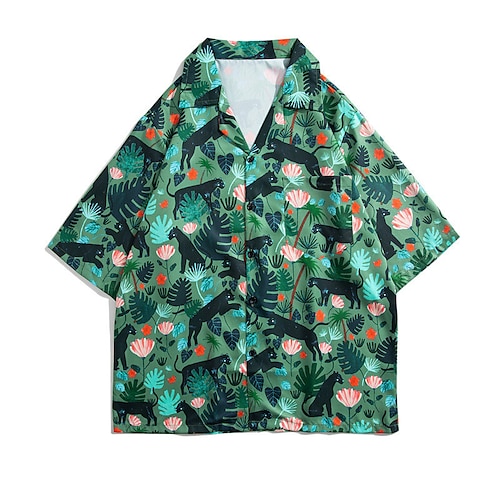 

Men's Shirt Summer Hawaiian Shirt Floral Graphic Prints Turndown Blue Green Outdoor Street Short Sleeves Button-Down Print Clothing Apparel Tropical Fashion Hawaiian Designer