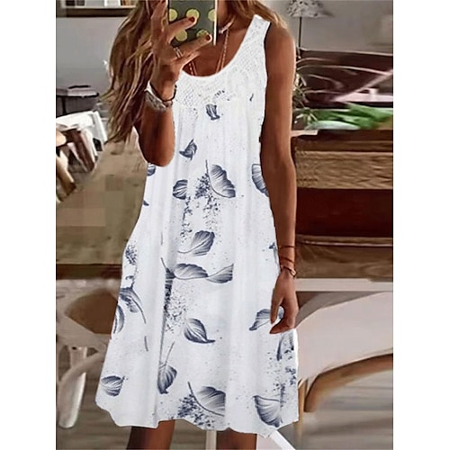 

Per donna Vestito casual Abito senza maniche Abito stampato Floreale Pizzo Stampa Girocollo Mini abito Attivo Di tendenza Esterno Giornaliero Senza maniche Morbido Bianco Primavera Estate S M L XL XXL