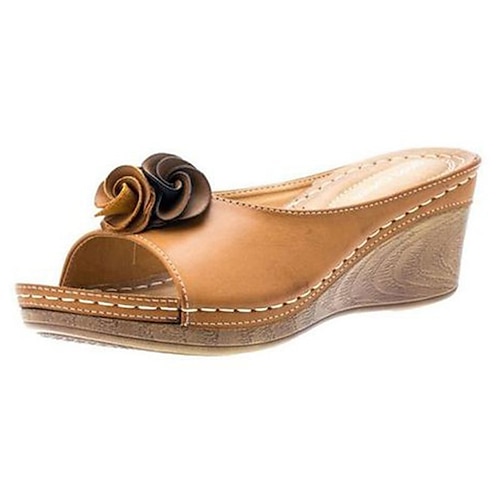 

Damen Mules Übergrössen Hausschuhe im Freien Outdoor Täglich Blume Keilabsatz Offene Spitze Elegant Minimalismus Kunstleder Halbschuhe Feste Farbe Mandelfarben Schwarz Gelb