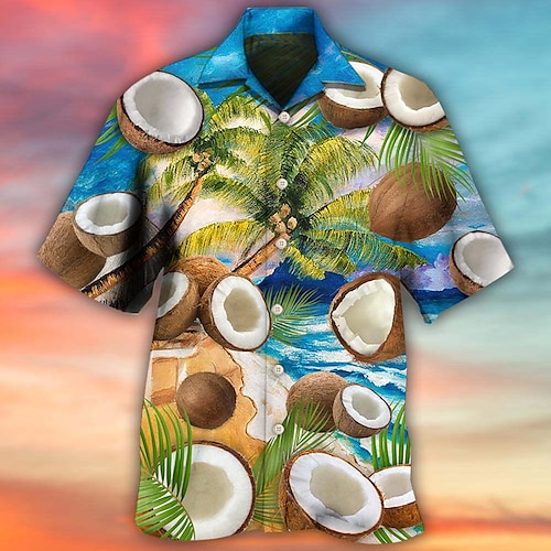 

Men's Shirt Summer Hawaiian Shirt Graphic Prints Coconut Cuban Collar Green Casual Holiday Short Sleeve Button-Down Print Clothing Apparel Tropical Fashion Streetwear Hawaiian