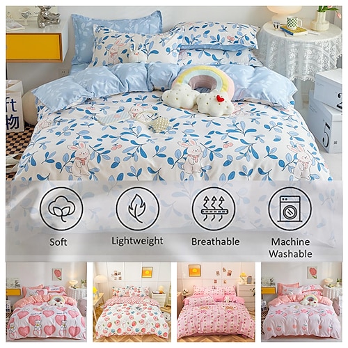 

Microfiber Lovely Duvet Cover Set Queen Kids Girls Full Bedding Set Lovely Cartoon Reversible Comforter Cover Set for Teens Boys Toddler Microfiber Bedding 4Pcs coverlet