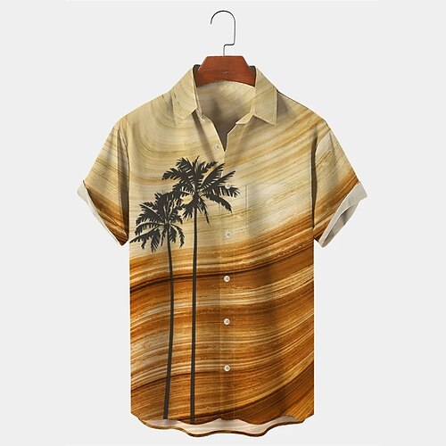 

Homens Camisa Social Camisa havaiana Estampas Abstratas Palmeira Aberto para a Lateral Amarelo Ao ar livre Rua Manga Curta Botão para baixo Imprimir Roupa Tropical Moda Havaiana Designer