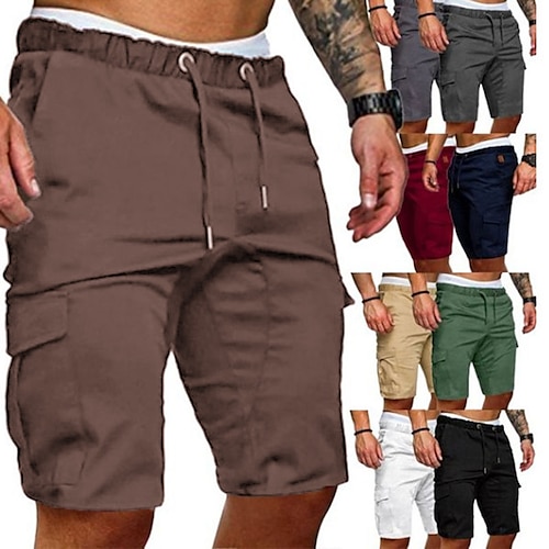 

Men's Cargo Shorts Workout Shorts Casual Shorts Drawstring Multi Pocket Solid Colored Comfort Wearable Outdoor Daily Streetwear Casual ArmyGreen Black Micro-elastic