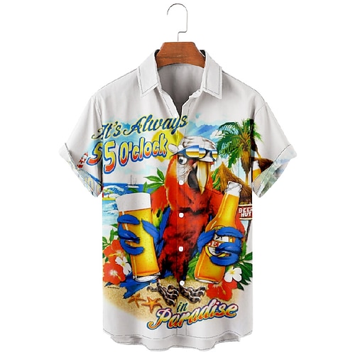 

Herren Hemd Hawaiihemd Sommerhemd Buchstabe Grafik-Drucke Papagei Umlegekragen Meerblau Blau-Grün Meeresblau Weiß Gelb Outdoor Strasse Kurze Ärmel Button-Down Bedruckt Bekleidung Tropisch Modisch