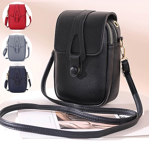 

Dame Crossbody-veske Lommebok Mobilveske PU lær Daglig Ut på byen Glidelås Helfarge عادي Svart Rød Marineblå