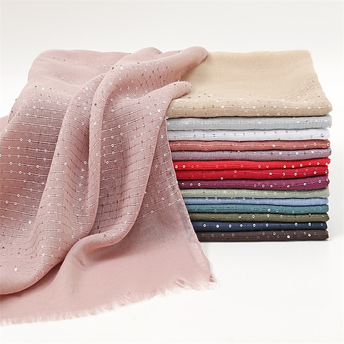 

1 stk paljetter bomull viskose muslimsk hijab skjerf kvinner lange sjal solid hodeskjerf hodeomslag islamsk turban pannebånd foulard bandana