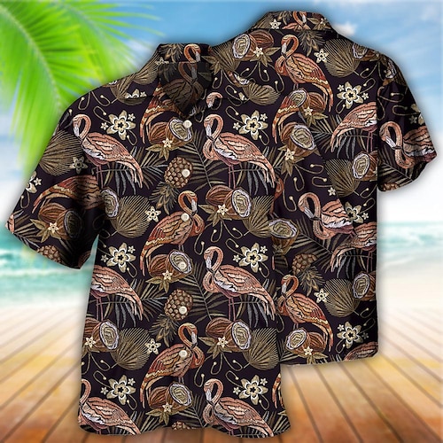 

Homens Camisa Social Camisa havaiana Flamingo Estampas Abstratas Aberto para a Lateral Amarelo Casual Feriado Manga Curta Botão para baixo Imprimir Roupa Tropical Moda Roupa de rua Havaiana