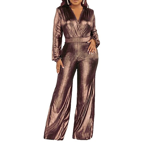 

Damen Jumpsuit Hohe Taillenlinie Pailletten Feste Farbe V Ausschnitt Elegant Formell Party Bar Regular Fit Langarm Grün Schwarz Silber S M L XL Winter