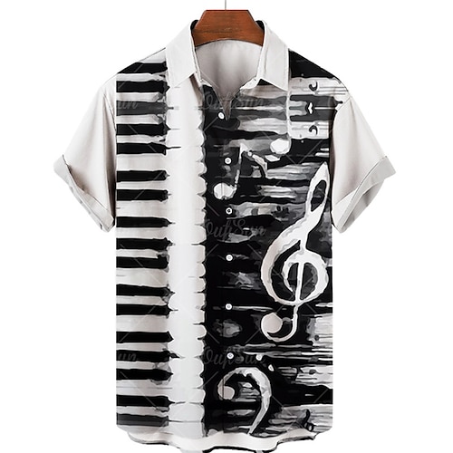 

Homens Camisa Social Estampas Abstratas Notas Pano Keys Aberto para a Lateral Preto Rua Casual Manga Curta Botão para baixo Imprimir Roupa Esportes Moda Roupa de rua Designer