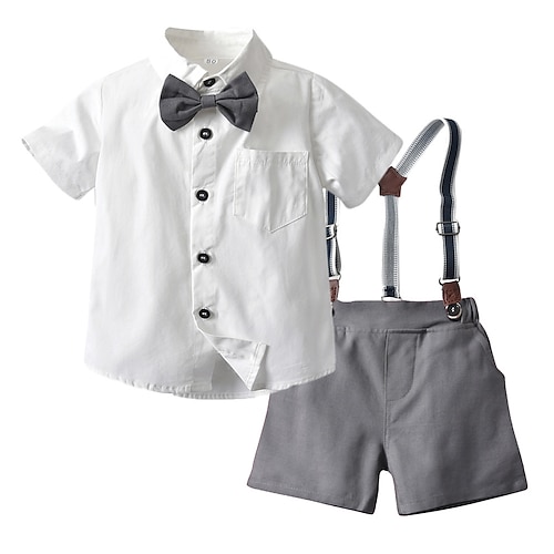 

2 pezzi Bambino Da ragazzo Camicia e pantaloncini Vestito Tinta unica Manica corta Impostare Informale Essenziale Di tendenza Primavera Estate 3-7 anni Bianco