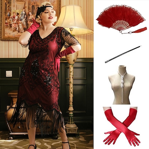 

The Great Gatsby The Great Gatsby Flapper Dress Women's Sequins Tassel Fringe Costume Vintage Cosplay Prom Party Evening Midi Dress Masquerade