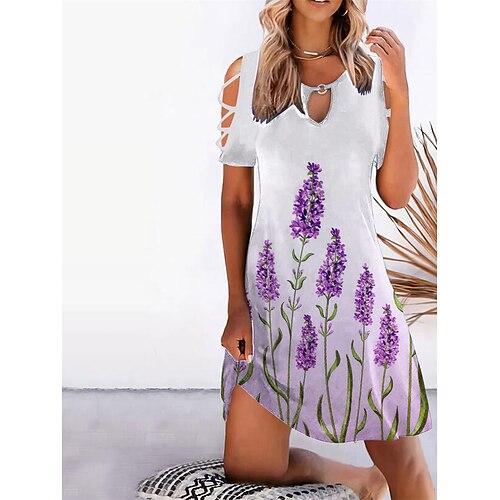 

Dame Afslappet påklædning Print kjole Leopard Blomstret Udhulet Trykt mønster Rund hals Mini kjole Aktiv Mode udendørs Daglig Kortærmet Regulær Hvid Gul Blå Forår Sommer S M L XL XXL