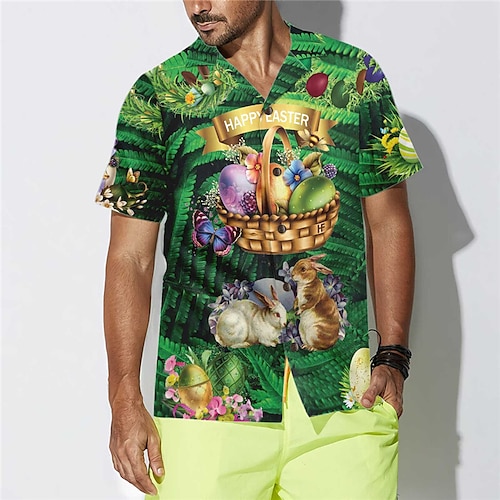 

Homme Chemise Chemise hawaïenne Lapin Imprimés Photos Pâques Col rabattu Vert Casual Vacances Manche Courte Bouton bas Imprimer Vêtement Tenue Tropique Mode Hawaïen Flexible