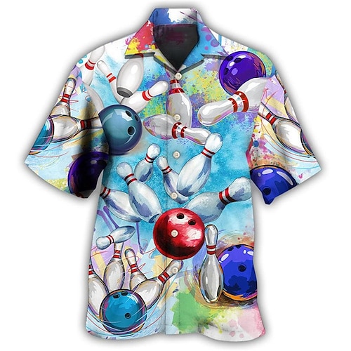 

Herren Hemd Hawaiihemd Sommerhemd Grafik-Drucke Bowlingkugel Kubanisches Halsband Blau Casual Festtage Kurzarm Button-Down Bedruckt Bekleidung Tropisch Modisch Strassenmode Hawaiianisch