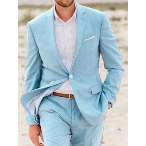 

Costume Homme Mariage Fête / Soirée Ensemble 2 pièces Blanche Bleu Ciel Couleur Pleine Coupe Sur-Mesure Droit deux boutons 2023