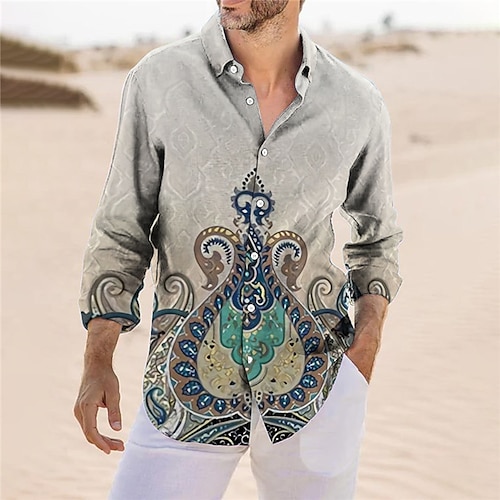 

Homme Chemise Floral Imprimés Photos Col rabattu Jaune Violet Gris Extérieur Plein Air manche longue Bouton bas Imprimer Vêtement Tenue Tropique Mode Bohème Design