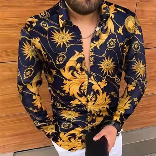 

Homme Chemise Chemise hawaïenne Floral Imprimés Photos Col rabattu bleu marine Extérieur Plein Air manche longue Bouton bas Imprimer Vêtement Tenue Tropique Mode Vêtement de rue Hawaïen