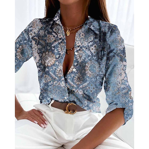 

Per donna Camicia Blusa Giallo Rosa Blu Pop art Pulsante Stampa Manica lunga Informale Giornaliero Essenziale Colletto Standard S