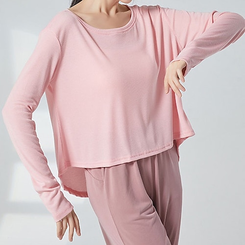 

Sportstøj Top Ruche Ren Farve Dame Ydeevne Træning Langærmet Polyester