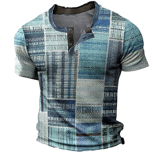 

Homens Camisa Waffle Henley Camisetas Gráfico Xadrez Henley Roupa Impressão 3D Ao ar livre Casual Manga Curta Botão Básico Moda Designer