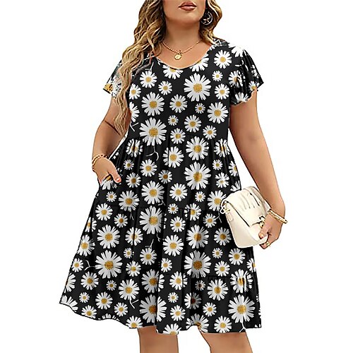 

Per donna Plus Size Abito casual Abito linea A A foglia Floreale Vestito longuette Manica corta Stampa Girocollo Romantico Giornaliero Multicolore Nero Estate Primavera L XL XXL 3XL 4XL