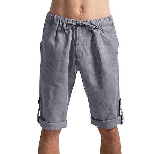 

Homens Calção Shorts de linho Shorts de verão Shorts de praia Com Cordão Cintura elástica Tecido Respirável Macio Casual Diário Feriado Misto de Algodão e Linho Moda Roupa de rua Preto Cáqui