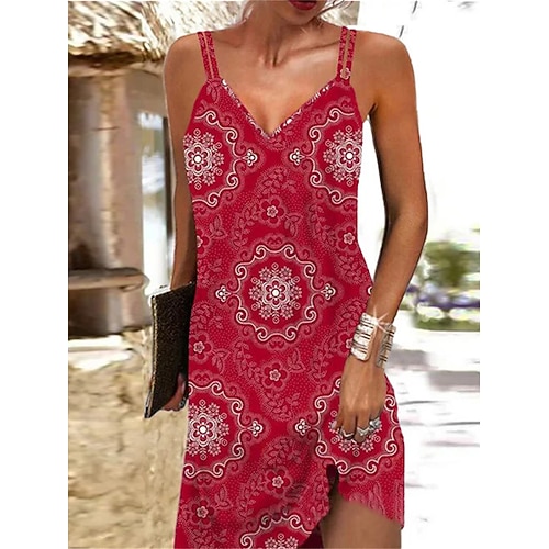 

Dame Afslappet påklædning Etnisk kjole Sommerkjole Blomstret Tribal Trykt mønster Med stropper Mini kjole Aktiv Mode udendørs Daglig Uden ærmer Løstsiddende Rød Forår Sommer S M L XL XXL