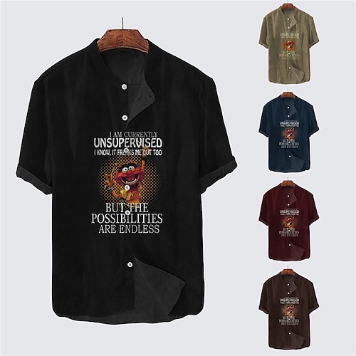 

Homens Camisa Social Letra Estampas Abstratas Vintage Colarinho Chinês Preto Vinho Azul Marinha Marron Cáqui Ao ar livre Rua Manga Curta Botão para baixo Imprimir Roupa Moda Designer Casual