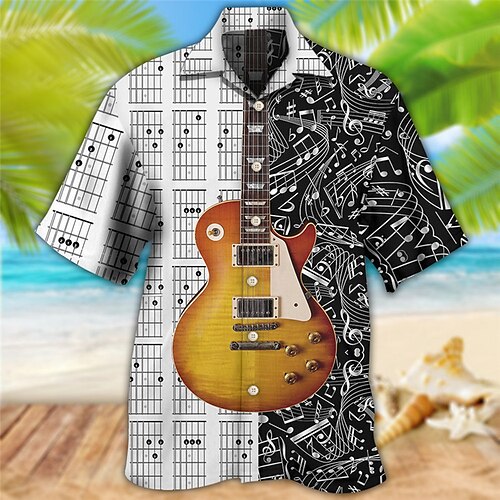 

Homme Chemise Chemise hawaïenne Imprimés Photos Guitare Col rabattu Blanche Casual Vacances Manche Courte Bouton bas Imprimer Vêtement Tenue Tropique Mode Hawaïen Flexible