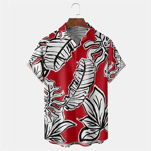 

Herren Hemd Hawaiihemd Sommerhemd Grafik-Drucke Blätter Umlegekragen Rote Outdoor Strasse Kurze Ärmel Button-Down Bedruckt Bekleidung Tropisch Modisch Hawaiianisch Designer