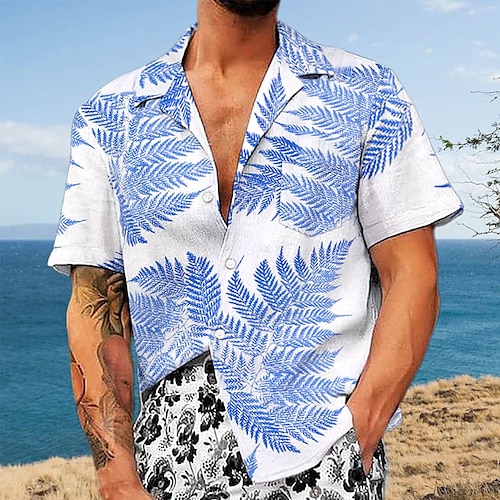 

Herre Skjorte Hawaii skjorte Button Up skjorte Sommer skjorte Casual skjorte Sort Hvid Gul Lyserød Navyblå Kortærmet Blade Aftæpning Gade Daglig Trykt mønster Tøj Mode Gade Designer