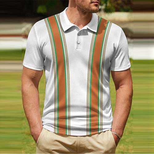Men's Polo Shirt Golf Shirt Striped Graphic Prints Poker Turndown White  Outdoor Street Short Sleeves Button-Down Print Clothing Apparel Sports  Fashion Streetwea… in 2023